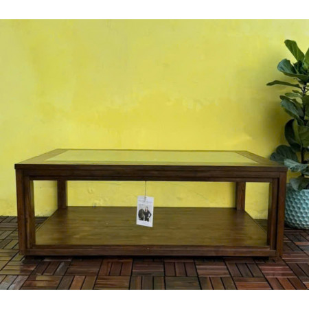 Amini : Bàn Sofa Mặt Bàn Kính Cường Lực - Nâu Rustic 